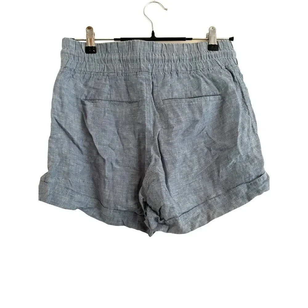 Athleta 100% Linen Cabo Shorts Pockets Pull On 4” Shorts Size 2 Chambray Elastic